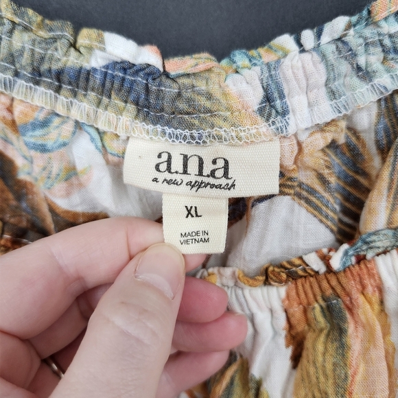 A.n.a Womens Sleeveless Top‎ Size XL Brown Green Earthy Floral Ruffle Goblincore - Picture 3 of 5